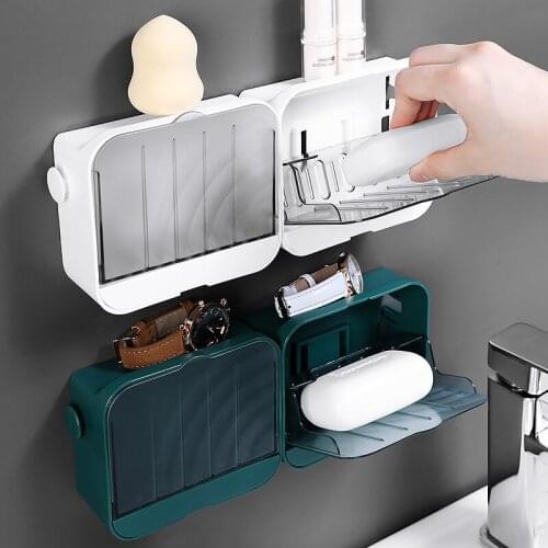 Bathroom Accessories Drain Soap Box Portable Home with Cover Moisture Proof Waterproof Travel Organizer Case Bathroom Shelves