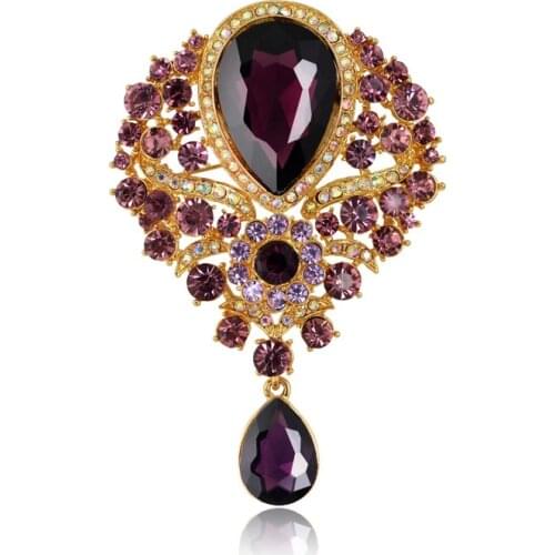 Big Size Colorful Multicolor Water Drop Crystal Vintage Brooch Elegant Brooch Rhinestone Jewelry Brooches for Women Accessories