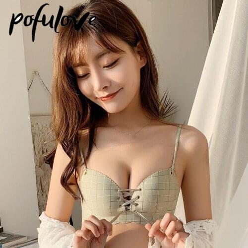 Plaid Teen Girl Bra Push Up Bras Women Wire Free Underwear Strapless Bralette Adjustable Cute Sweet Brassiere for School Student