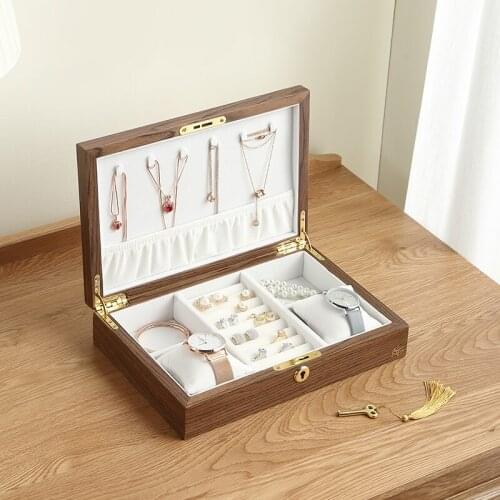 Casegrace Large Jewelry Box Casket Women Men Gift Wooden Necklace Ring Earring Watch Jewellery Organizer Display Storage Case