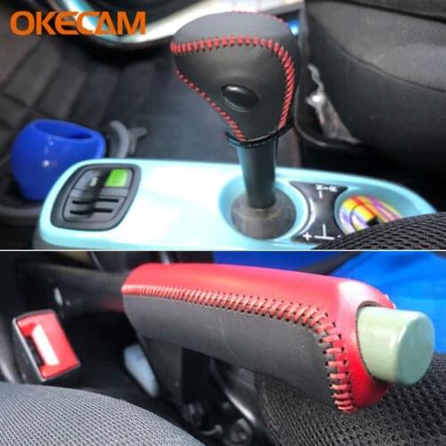 Genuine Leather Car Gear Shift Knob Cover For 2009-2014 Smart Fortwo 451 Hand Brake Protector for Stick-shift Manual Covers Case
