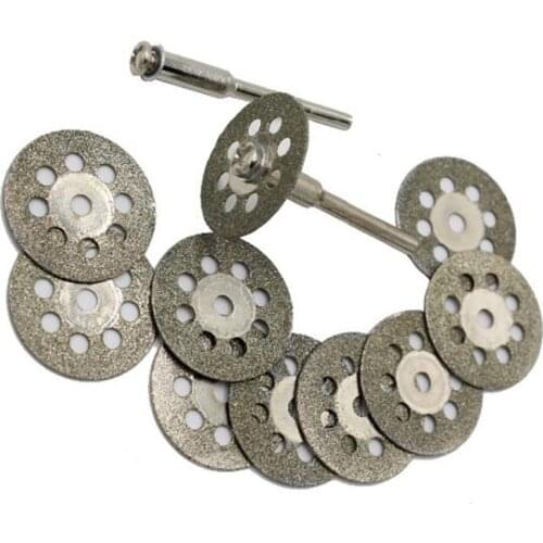 10pc 22mm Rotary Tool Accessory Fits Dremel Craftsman Diamond Cut Off Wheel Disc + 3mm Rod 2pc