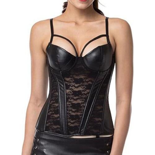 Women Sexy Lace Leather Floral Bustiers Slimming Lingerie Body Shapers Steampunk Gothic Shapewear Harness Party Club Corset Tops
