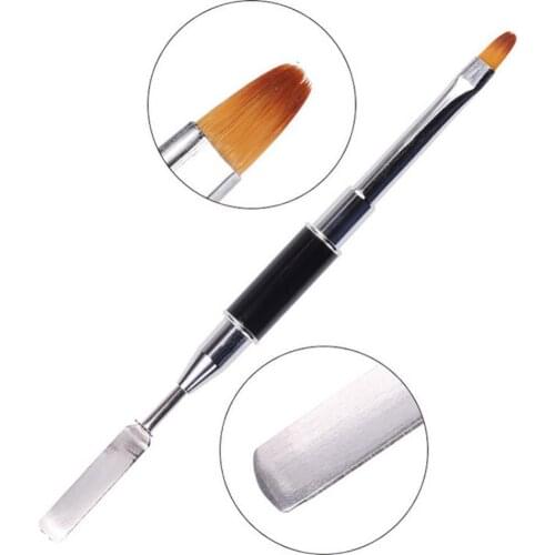 Double-headed Nail Brush Color Pen UV Builder Gel Nails Polish Brush Nylon Hair Flat Pusher Manicure Salon Tools