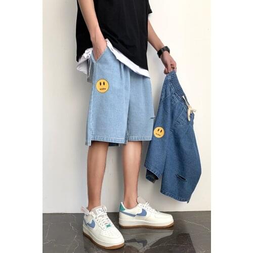 Summer New Jean Shorts Male Korean Version Of The Trend Of Loose Casual Breeches Handsome All-match Straight Five-cent Pants