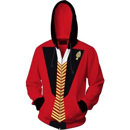 Unisex Movie The Greatest Showman P.T. Barnum Red 3D Print Costume Sweatshirt Hoodie Casual Tracksuit Zipper Jacket Hip Hop Tops