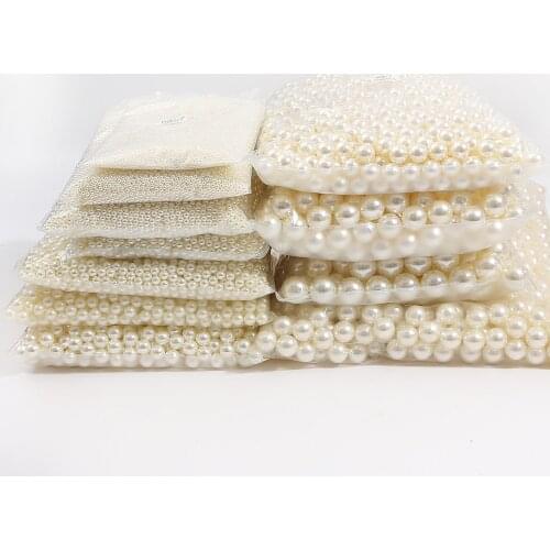HOT Ivory Round ABS Acrylic Pearl Imitation Plastic Pearl Beads DIY Jewelry Necklace Making For Women No Hole