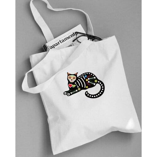 Creative Element Black Cat Print Canvas Tote Bag for Women 2021 Female Eco Reusable Shopping Bag Ladies Casual Student Book Bags