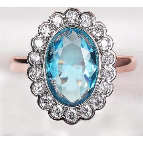 Huitan Brilliant Cubic Zirconia Women Wedding Ceremony Party Finger Rings Sky Blue Stone Sunflower Design Female Statement Rings