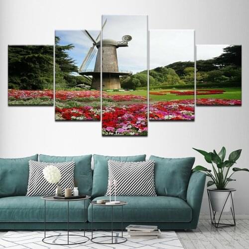 Canvas Painting Golden Gate Park windmills 5 Pieces Wall Art Painting Modular Wallpapers Poster Print for living room Home Decor