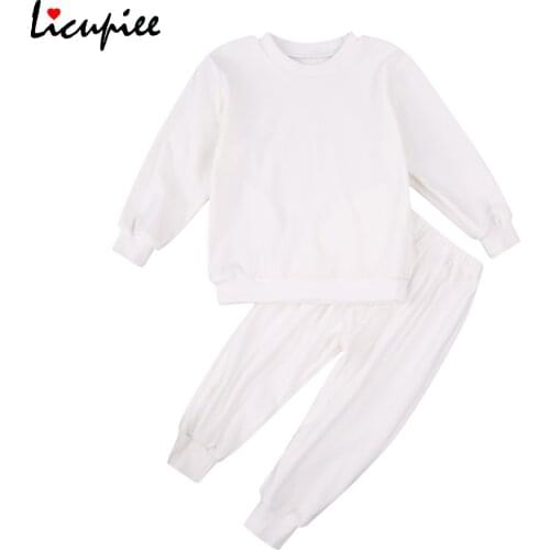 Toddler Kids Boys Girls Clothes Sets, Solid Color Round Neck Sweatshirt and Long Pant 1-7 Years