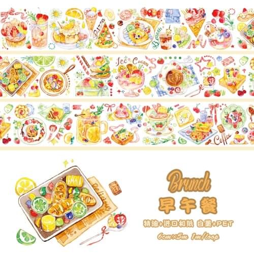 Colorful Nutrition Brunch PET Washi Tapes Bullet Journal Masking Tape Adhesive Tape DIY Scrapbooking Card Making Washi Sticker