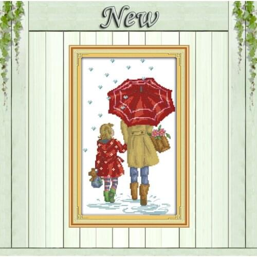 The mother and daughter under the umbrella Counted Printed on canvas DMC 11CT 14CT Cross-Stitch kits Needlework Sets embroidery