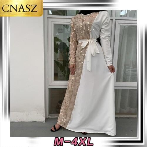 New Arrival Muslim Dress Dubai Turkey Elegant Fashion Splice Evening Long Sleeve Dress Islamic Marocain Clothing Caftan Arabic