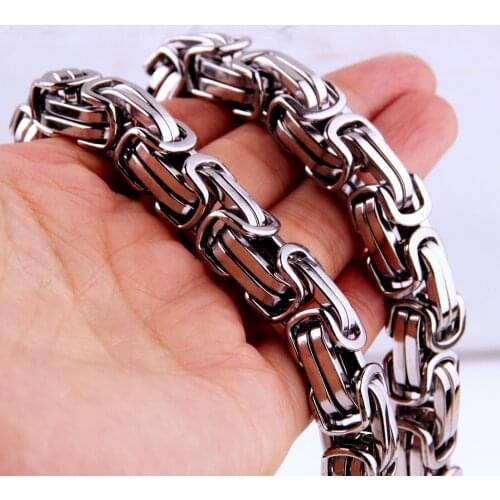 Mens Elegant Silver Color Huge Stainless Steel Byzantine Chain Necklace Or Bracelet 15mm Male Jewelry Choker