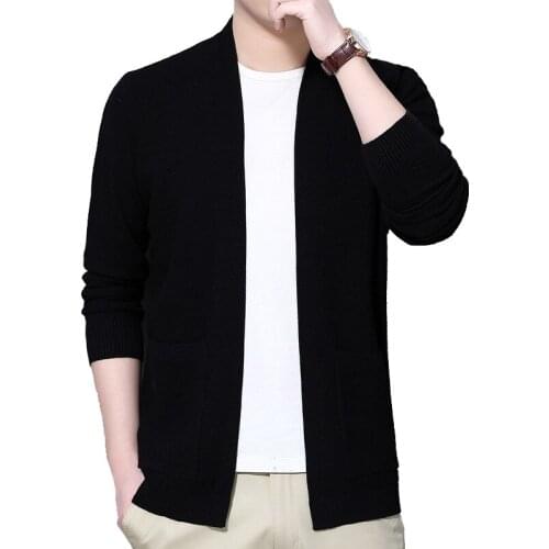 Man New Knitted Sweater Mens Cardigan Jacket Handsome Slim solid color Sweaters