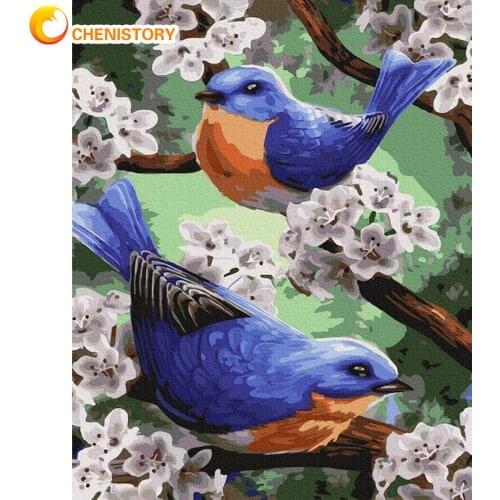 CHENISTORY DIY Painting By Number Blue Bird Handpainted Paintings Art Drawing 40x50cm Color Canvas Gift Animal Kits Home Decor