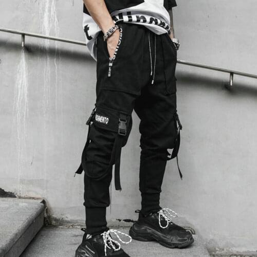 2020 New hip hop streetwear cargo ribbons pants men fitness clothing mens tousers overall casual pants drop shipping LBZ65