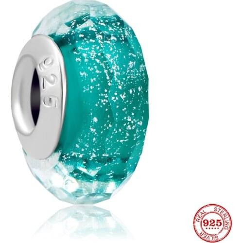 New Original Silver Color Green Round Murano Glass Bead Fit European Pandora Charms Bracelet Bangles Diy Jewelry P601