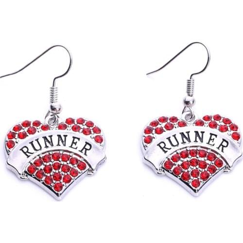 New Arrival Hot Selling fashion rhodium plated earring with sparkling crystals RUNNER heart pendant Drop Shipping