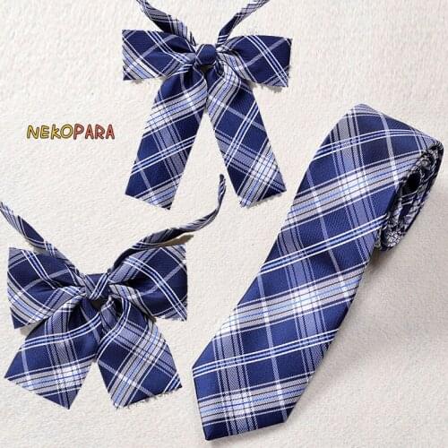 New Blue Plaid Bow Tie Cute Japanese School Girls JK Uniform Student Bowknot Lolita Necktie Embroidery