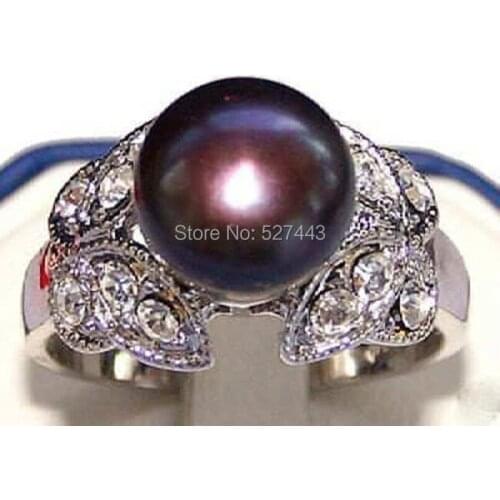 Wholesale FREE SIP>>9mm Noblest Black Akoya Cultured Pearl Butterfly Ring 7 8 9