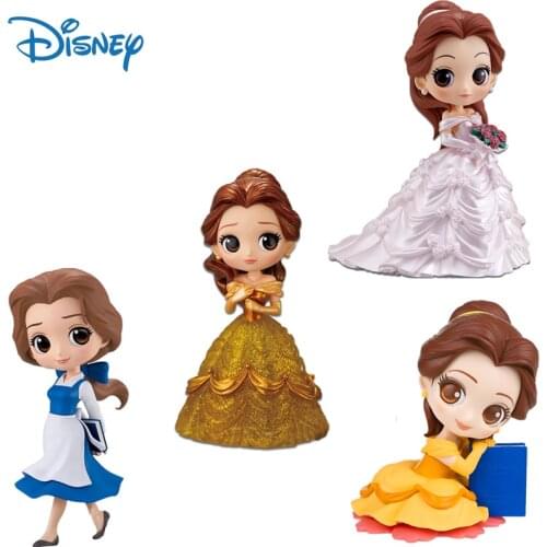 Disney Genuine Q Posket Princess Dolls Belle Action Figure Toys Kawaii Cake Decoration Collection Model Gifts for Girl Kids Toys
