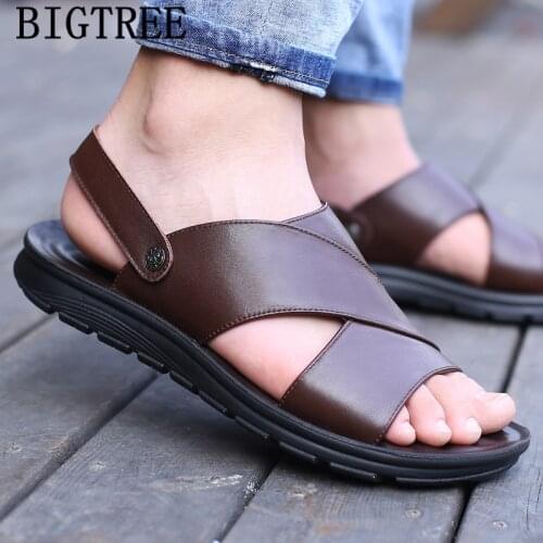 Beach Sandals Men Summer Shoes Genuine Leather Sandals Men Outdoor Open Shoes Men Rubber Sandals Designer Shoes Men Luxury Brand