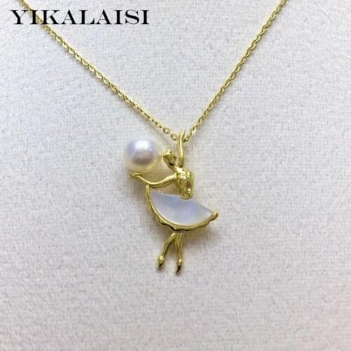 YIKALAISI 925 Sterling Silver Necklaces Jewelry For Women 6-7mm Round Natural Freshwater Pearl Pendants Dance Wholesale