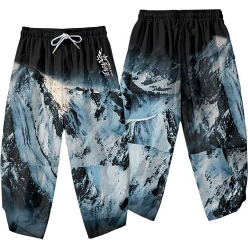 Plus Size Hip-hop Casual Pants Trendy Loose Casual Ninth Pants Personalized Printing Men Asian Clothing Beach Men Kimono Pants