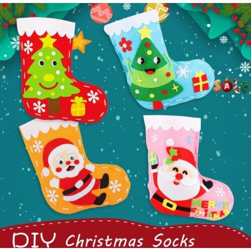 Handicrafts Christmas Socks Hat Kindergarten Childrens Toys Crafts Decorate Kids Supplies Gift Bag Girl Boy Educational Toys