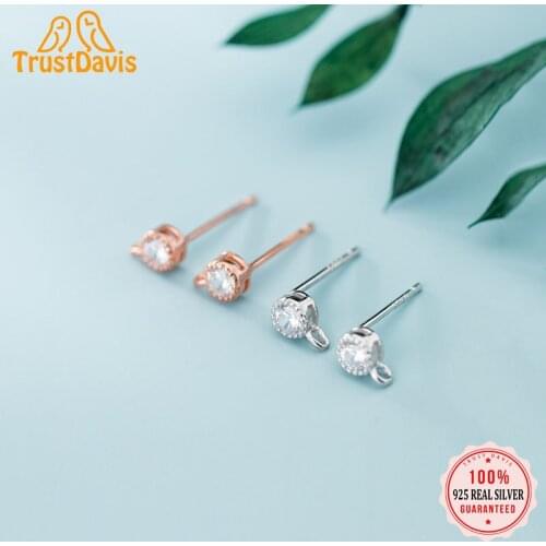 TrustDavis Real 925 Sterling Silver Round Semi-finished Products Stud Earring CZ Handmade DIY Accessories Fine Jewelry HY259