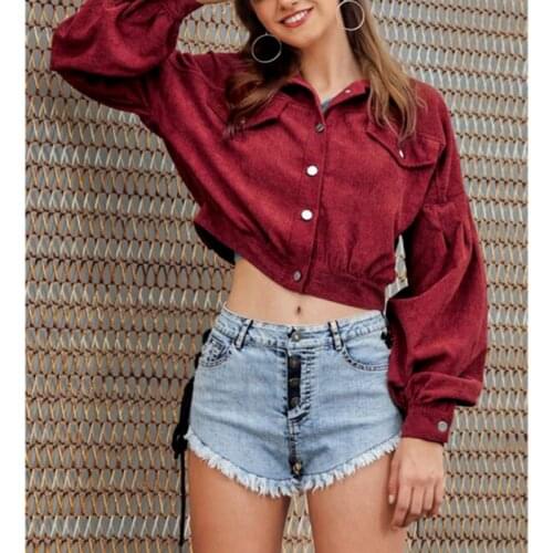 Loose Casual Short Corduroy Jackets Fashion New Women Lantern Long Sleeves Lapel Jacket Spring Fall Winter Elegant Solid Color