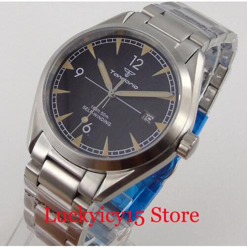 Tandorio Brand 24 Jewels NH35A Men Watch 40mm Self Winding Movement Glass Seeing Back Screwdown Down Brushed Case