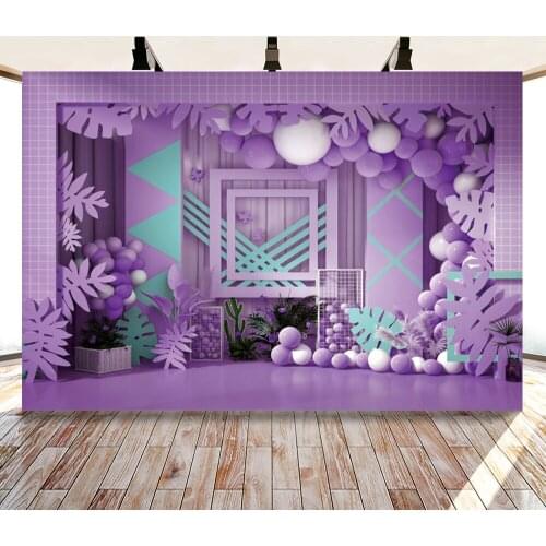 Mysterious Dream Purple Leaf Balloon Backdrops Photo Vinyl Background Birthday Party Decorations for Girls Photography Props