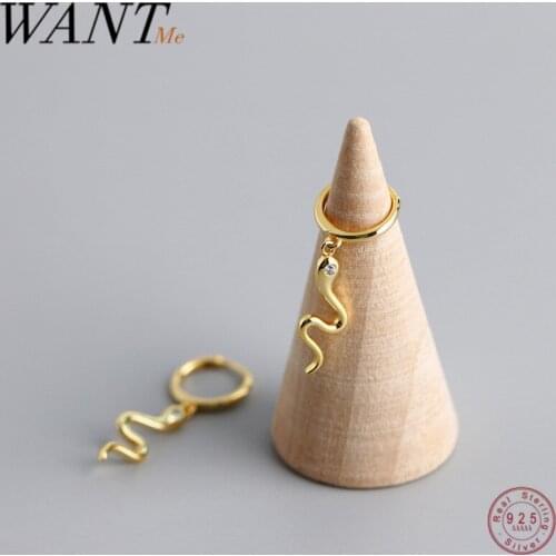 WANTME Real 100% 925 Sterling Silver Hanging Snake Stud Earrings for Fashion Women Party Bohemian Animal Fine Jewelry 2020 Gift