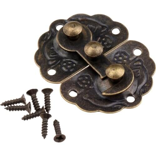 Latch Hasp Hook Clasp Lock 44x34mm screws Vintage Decorative Antique Bronze Metal Buckle Box Case Jewelry Toolbox Hardware nails
