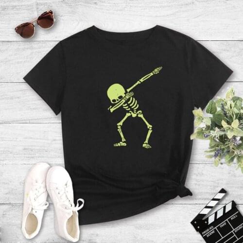 WomenS T-Shirt Summer Short Sleeve Tops Harajuku Skull Print Casual Streetwear Funny T-Shirt Female O-Neck T-Shirt Fashion Chic