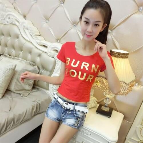 High waist short t-shirt female 2020 summer Korean fashion new tight round neck exposed navel short sleeved shirt Women clothing