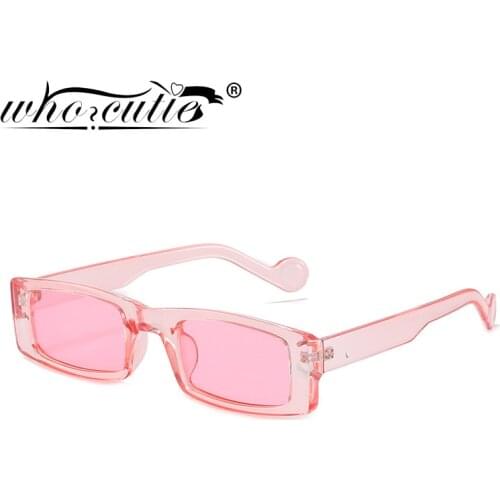 WHO CUTIE 2021 New Trendy Rectangle Women Sunglasses Fashion Pink Frame Square Thick Cool Sun Glasses Shades Female Oculos UV400