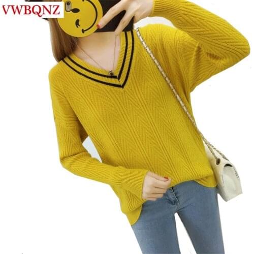 Womens Loose Pullover Sweaters Autumn Winter V-neck Long-sleeve Knitted Warm Ladies Sweater Coat Casual Top Plus size 3XL