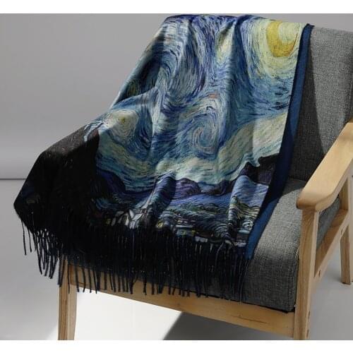Painting Starry Butterfly Flower Scarf Women Winter Warm Van Gogh Painting Tassel Scarves Designer Luxury Long Print Wraps Shawl