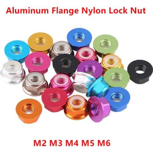 10pcs M2 M3 M4 M5 M6 Aluminum Flange Nuts aluminum Nylon Insert Lock Nut Self-locking locknut for RC Model Parts
