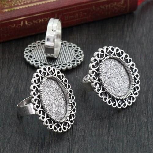 13x18mm 5pcs Antique Silver Plated Brass Oval Adjustable Ring Settings Blank/Base,Fit 13x18mm Glass Cabochons-K6-13