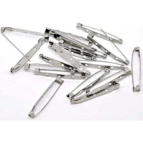 20Pcs Safety Pins Brooches Back Pins 3 Holes for Silver Tone Sewing Crafts Making Finding 45x5mm