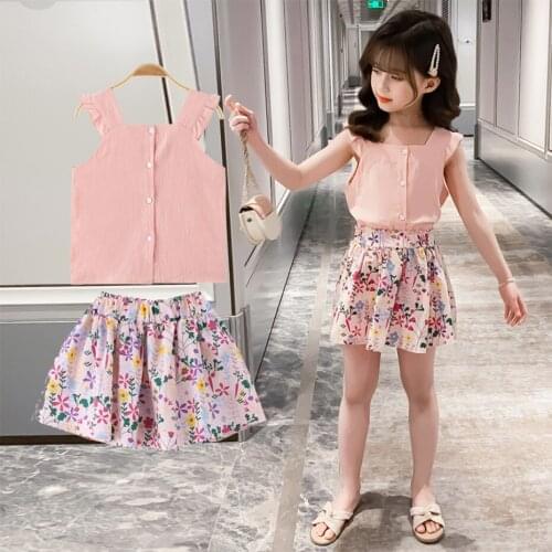 2021 Big Girls Clothes Vest + Floral Skirt Clothing For Girls Summer Girls Tracksuit Casual Style Kids Tracksuit 6 8 10 12 14