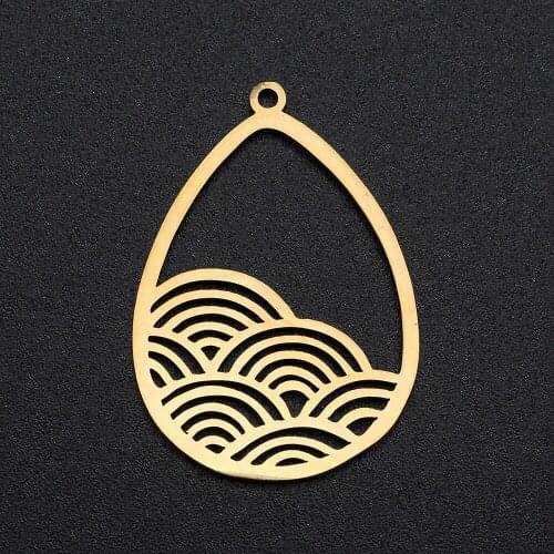 5pcs/lot 100% Gold Stainless Steel Sea Wave Charm Pendant Wholesale Finding Supplies Never Fade Top Quality