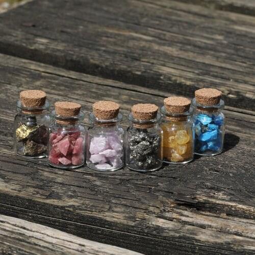 6Pcs/Set Natural Gemstones Chip Beads Wishing Bottle Reiki Chakra Jewelry, Filled Crystal Chip Beads Wish Bottle Jewelry Gift