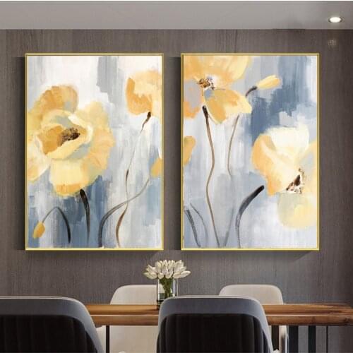 Abstract Poster Prints Canvas Oil Painting Modern Wall Art Yellow Blue Flower Pictures For Office Dining Room Nordic Home Decor