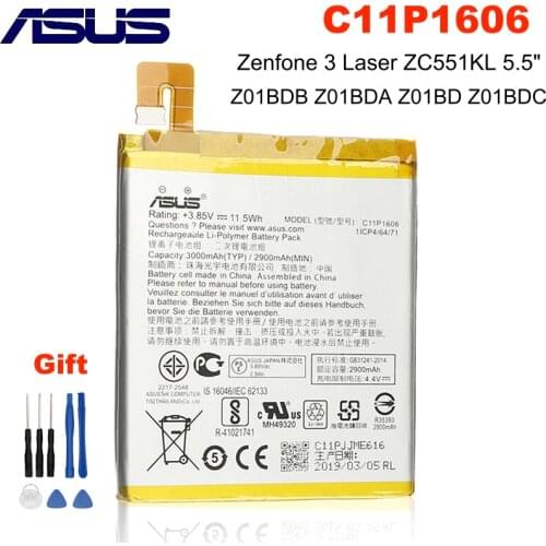 ASUS C11P1606 2900/3000mAh For Zenfone 3 Laser ZC551KL 5.5" Z01BDB Z01BDA Z01BD Z01BDC ZX551KL Rechargeable Battery + Tools